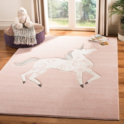 Pink and Ivory Unicorn Kids Area Rug, 5'3" x 7'6", Synthetic