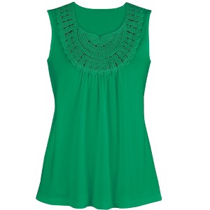 Collections Etc Stylish Crochet Trim Easy-Fit Sleeveless Top - 1 of 4
