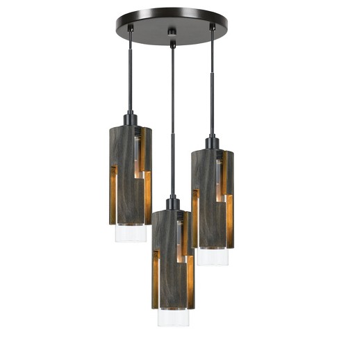 60w X 3 Reggio Wood Pendant Glass Fixture Ceiling Light Edison
