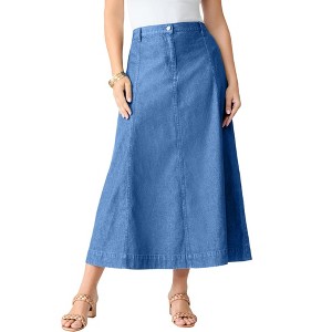 Roaman's Women's Plus Size Tall Classic Stretch A Line Maxi Skirt - 1 of 4