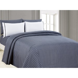 6-Piece Printed Sheet Set with Embroidered Pillowcases, Modern Plaid, Queen - 1 of 2