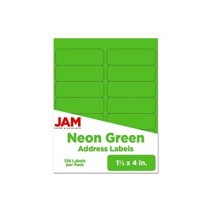 JAM Paper Address Labels 1 1/3" x 4" Neon Green 14 Labels/Sheet 9 Sheets/Pack (359329613) - 1 of 4