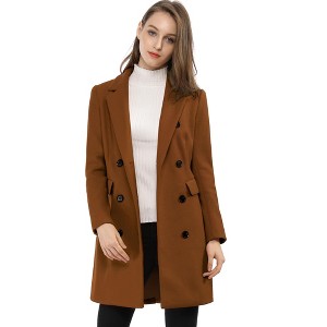 Allegra K Women's Elegant Notched Lapel Double Breasted Long Sleeve Winter Overcoat - 1 of 4