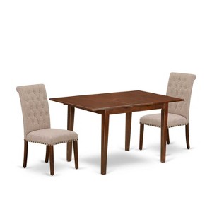 HomeStock 3-Piece Mahogany Finish Rectangular Solid Wood Top With Butterfly Leaf Dining Table Set - 1 of 4