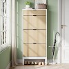 Farmhouse Fluted Shoe Storage Cabinet with 3 Flip Drawers, Slim Freestanding Narrow Shoe Organizer with Metal Legs - 2 of 4