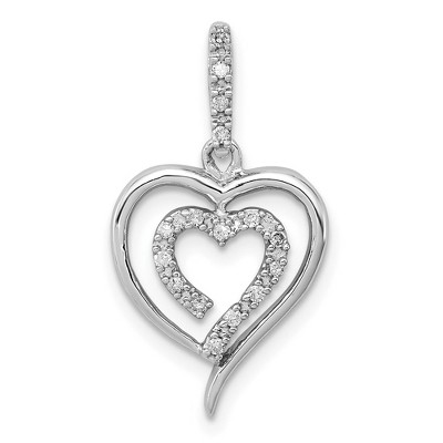 Black Bow Jewelry 1/10 Carat Diamond Heart in Heart Pendant in Sterling Silver