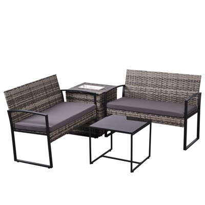 Vynxaria 4-Piece Outdoor PE Wicker Furniture Set with Cushions & Ice Bucket
