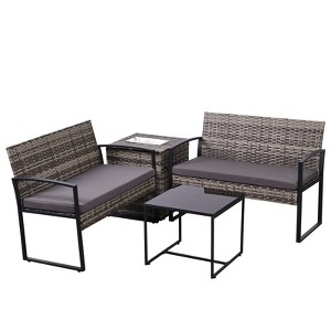 Vynxaria 4-Piece Outdoor PE Wicker Furniture Set with Cushions & Ice Bucket - 1 of 4