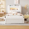 Upholstered Bed Frame with 2-Tier Storage Headboard, LED Platform Bed with Charging Station and Drawer for Kids/Girls/Boys - 3 of 4