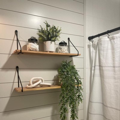 Wood wall shelf with shop hanging wire