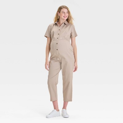 Short Sleeve Utility Maternity Jumpsuit - Isabel Maternity by Ingrid & Isabel™ Beige