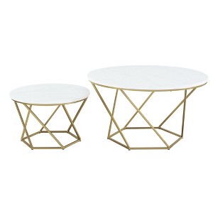 Geometric Nesting Coffee Tables White Marble/Gold - Saracina Home, White Faux Marble/Gold