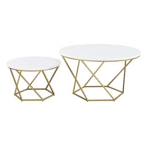 Geometric Nesting Coffee Tables White, Marble And Gold Coffee Table Set
