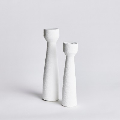 White Ceramic Modern Taper Candlestick Set
