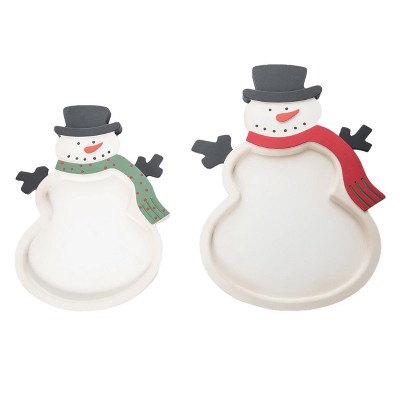 Transpac Wood 15.75 in. White Christmas Snowman Shaped Serving Tray Set of 2