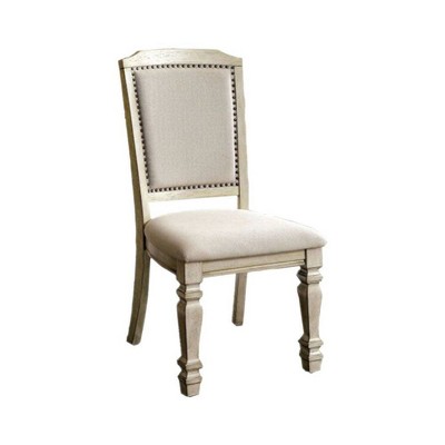 Set of 2 Antique Finish Transitional Side Chairs White - Benzara