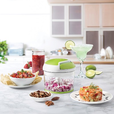 Green and White Manual Pull Food Chopper with 3 Blades