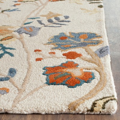 Blossom Ivory Blue Floral Hand-Tufted Wool Runner Rug