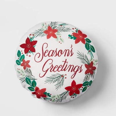 15" Round Reversible 'Season's Greetings'/Green Decorative Pillow - Wondershop™
