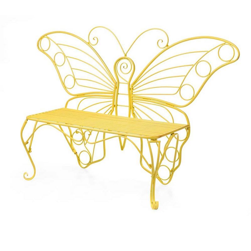 Plow & Hearth Yellow Metal Butterfly Garden Bench, 1 of 3