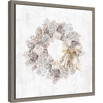 Elegant Frosty Pinecone Wreath Framed Canvas Print