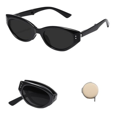 Anna-Kaci Women's Foldable Cat Eye Sunglasses with Compact Round Storage Case and UV Protection