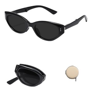 Anna-Kaci Women's Foldable Cat Eye Sunglasses with Compact Round Storage Case and UV Protection - 1 of 2