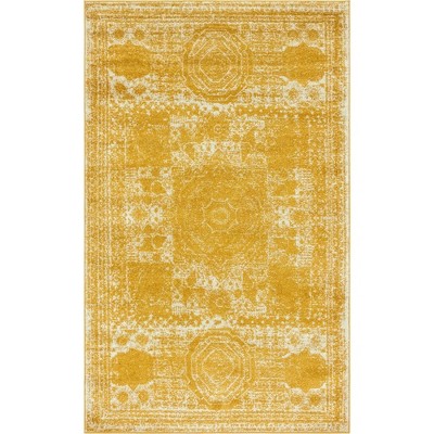 Yellow Geometric Rectangular Easy Care Synthetic Rug 5' x 8'
