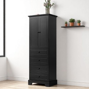 68" Storage Cabinet with 4 Drawers and 2 Adjustable Shelves, Anti-Tipping Design, Simple Style Cabinet for Living Room, Dining Room, or Bathroom - 1 of 4