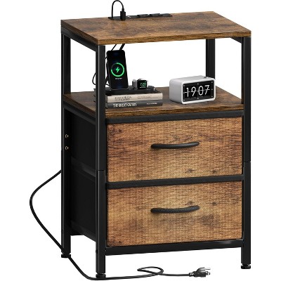 Simple Trending Nightstand with Charging Station, Bed Side Table with Adjustable Fabric Drawer