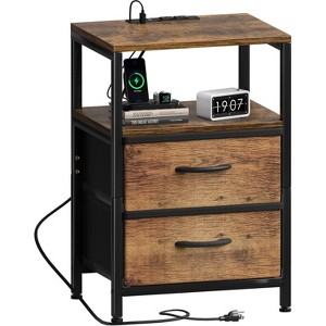 Simple Trending Nightstand with Charging Station, Bed Side Table with Adjustable Fabric Drawer - 1 of 4