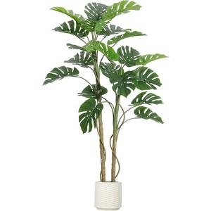 6FT Artificial Monstera Deliciosa Plant - Realistic Fake Tropical Palm Tree, UV Resistant Faux Plant in Ceramic Pot for Home Office Decor - 1 of 4