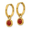 Chisel Stainless Steel Yellow IP-plated with Removeable Red Jade Dangle Hinged Hoop Earrings - 2 of 4