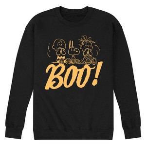 Men's - Peanuts - Charlie Brown Snoopy Linus Halloween Boo Graphic Fleece Sweatshirt - 1 of 4