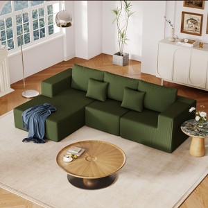 CAVINAS 108.3" Sectional Sofa for Living Room,L-Shaped Foam Couch with 3 Seats,Convertible Modular Couch,Upholstered Corduroy Couch,2 Pillows - 1 of 4