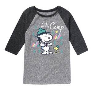 Boys' - Peanuts - Snoopy Camping Raglan Graphic T-Shirt - 1 of 4