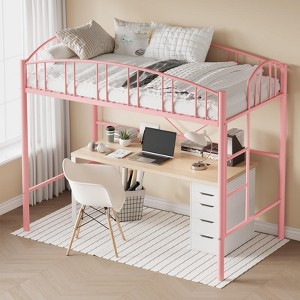 Loft Bed Twin Size, Heavy Duty Metal Loft Bed Frame with Arched Guardrail and Safety Ladder, Space-Saving, No Box Spring Needed - 1 of 4
