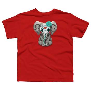 Boy's Design By Humans Blue Day of the Dead Sugar Skull Baby Elephant By jeffbartels T-Shirt