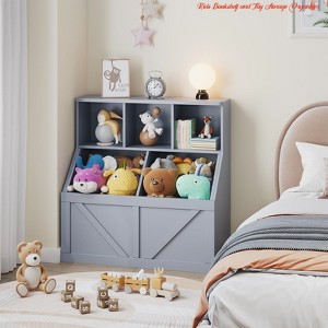 Living Room Kids Bookshelf and Toy Storage Organizer - Toy Box w/ Bookshelf for Boys - Toddler Toy Storage Shelf - 1 of 4