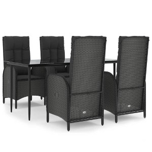 vidaXL 5 Piece Patio Dining Set with Cushions Black and Gray Poly Rattan - 63" Table Length 4x Chair + Table - 1 of 4