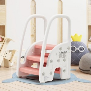 3 Step Stool for Toddler, Plastic Children Learning Helper Stool with Side Handles, Kids Standing Tower for Kitchen Counter, Toilet, Gray - 1 of 4