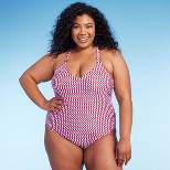 Women's Wide Ribbed Ring Medium Coverage One Piece Swimsuit - Kona Sol™ Multi Red
