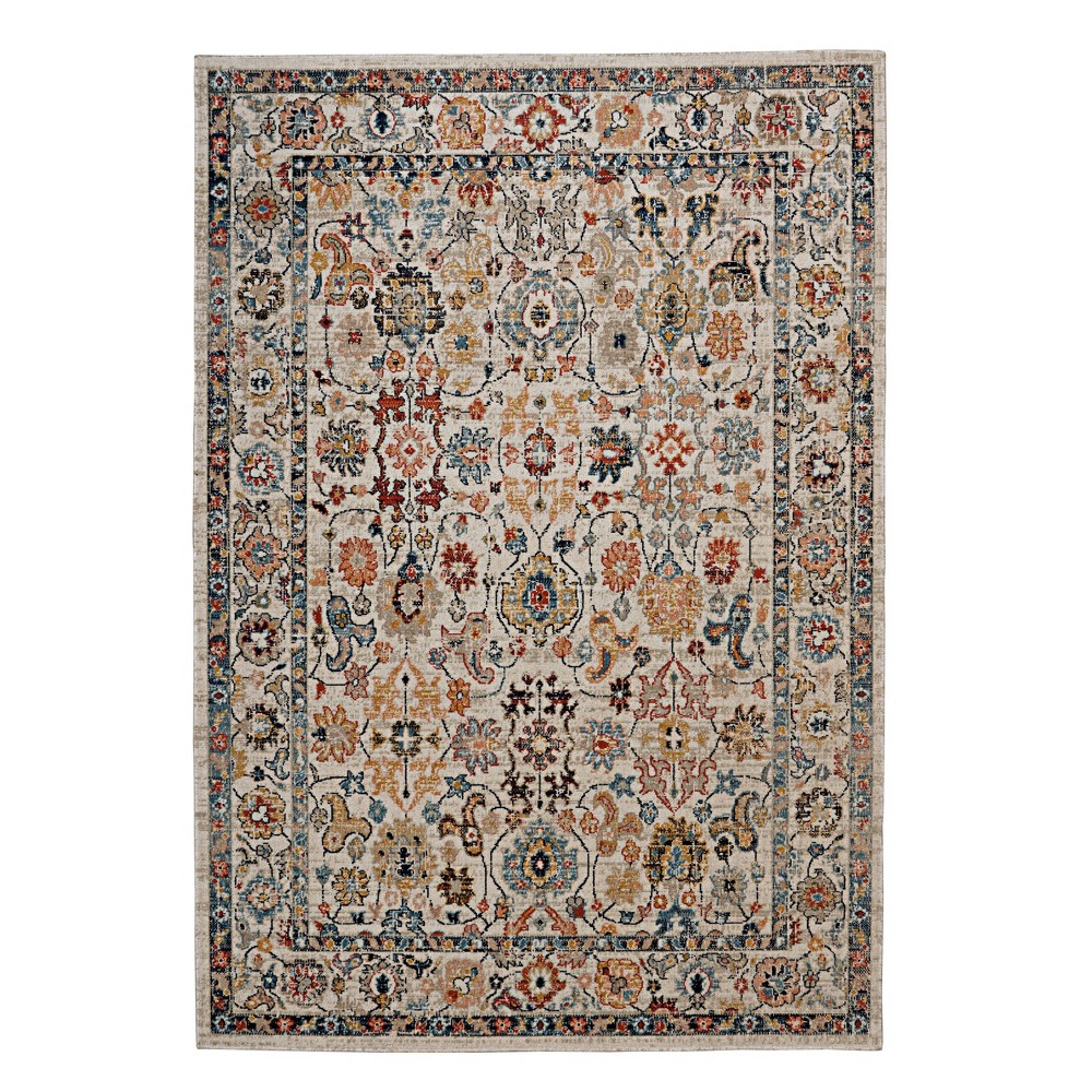 5'x7' Belgold Rug Ivory/Blue - Linon: Traditional Floral Flatweave, Indoor Accent, Machine Made, 30-Day Warranty