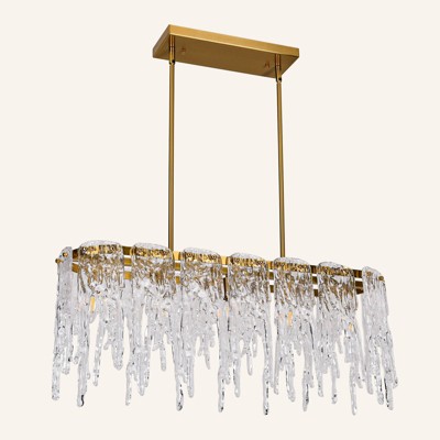 PAKOKULA Modern 5-Lights Gold Rectangular Linear Chandelier with Crystal Glass Shade for Kitchen Island