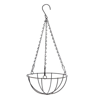 Black Metal Hanging Planter Pots with Coco Liners, 8 x 17.5 inches, Set of 2