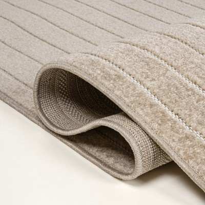 Beige and Cream 8' x 10' Striped Synthetic Area Rug