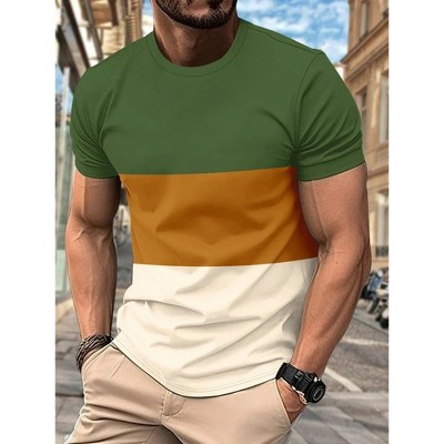 TIME HOLLOW Summer Color Block T-Shirt - Breathable And Comfortable For Fitness