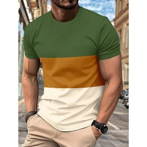 TIME HOLLOW Summer Color Block T-Shirt - Breathable And Comfortable For Fitness - 1 of 3