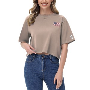 Anna-Kaci Women's Cropped Flag Graphic Tee with Short Sleeves and Crew Neckline - 1 of 4