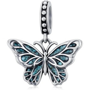 Sterling Silver Butterfly Charm with Real Turquoise - Dangle Bead for Bracelets, Birthday Gift - 1 of 4